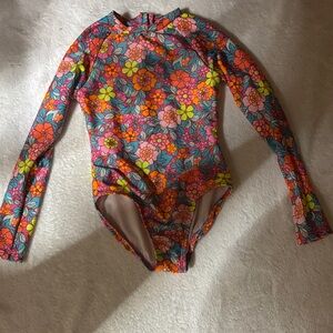Cat & Jack Girls' Long-Sleeve Floral One-Piece Swimsuit - Pink, Orange, Yellow